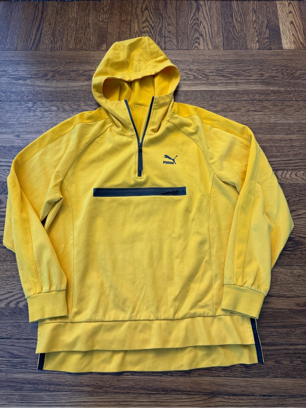 Puma Bright Yellow Hooded Quarter-Zip Pullover